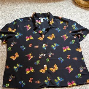 Notations Black Shirt with Colorful Butterfly Design